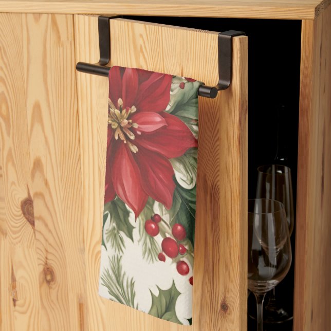 Christmas Holly & Berries  Kitchen Towel (Thirds Fold)