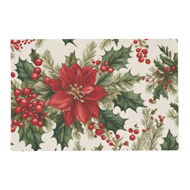 Christmas Holly & Berries Laminated Placemat (Front)