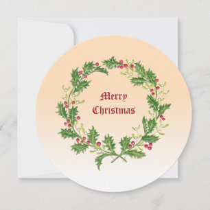 Christmas Holly Berries & Mistletoe Wreath Holiday Card