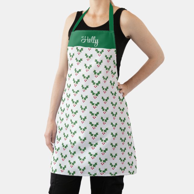 Christmas Holly Berries Pattern Personalized Apron (Insitu)