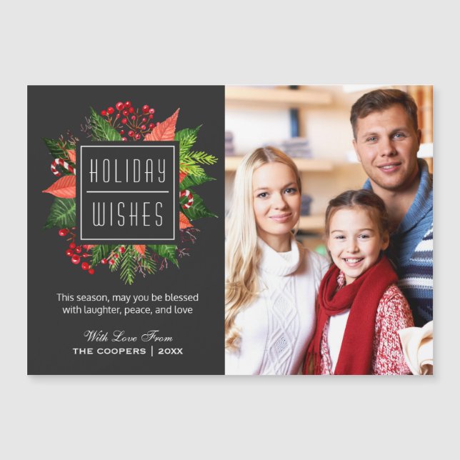 Christmas Holly Berries Photo Magnetic Card (Front)