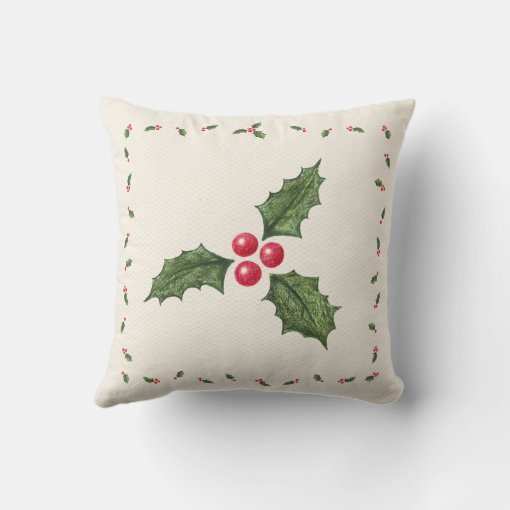 Christmas Holly Berries Pillow | Zazzle