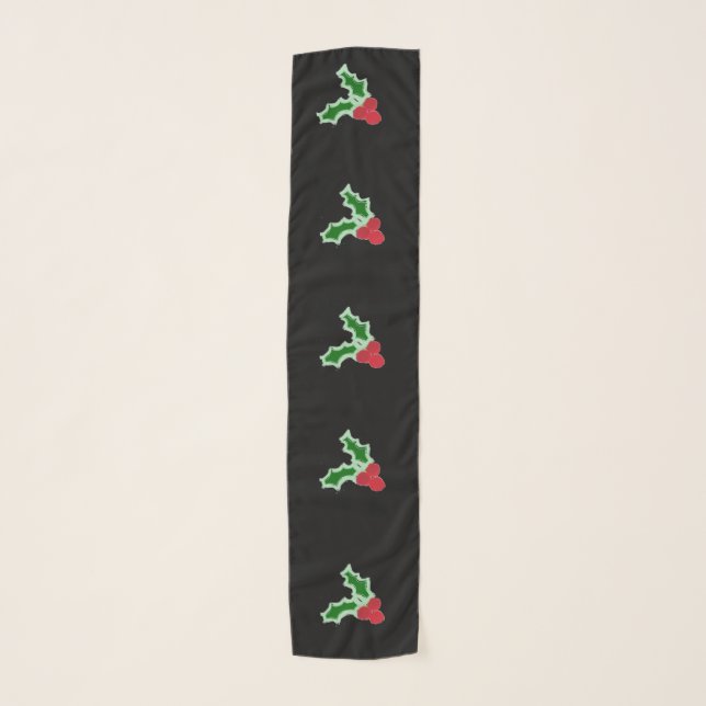 Christmas Holly Berries Red Green Chiffon Scarf (Front)