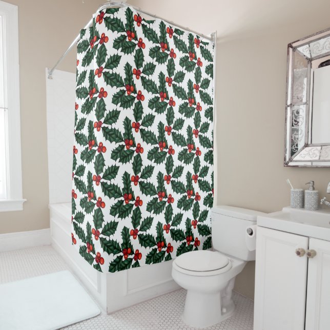 Christmas Holly Berries Shower Curtain (In Situ)