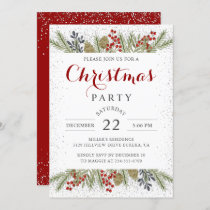 Christmas Holly Berries Silver Glitter Holiday  Invitation