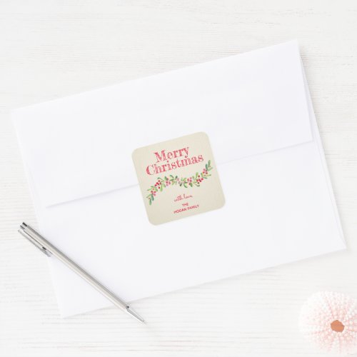 Christmas Holly Berries Square Sticker