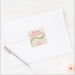 Christmas Holly Berries Square Sticker<br><div class="desc">Create small Christmas stickers for envelopes,  holiday homemade goods,  cookies,  candy,  treats,  party favors and more featuring a stylish,  modern watercolor of green holly and red berries on a pale ivory stripe background and your message in chic lettering. MATCHING items in our store.</div>