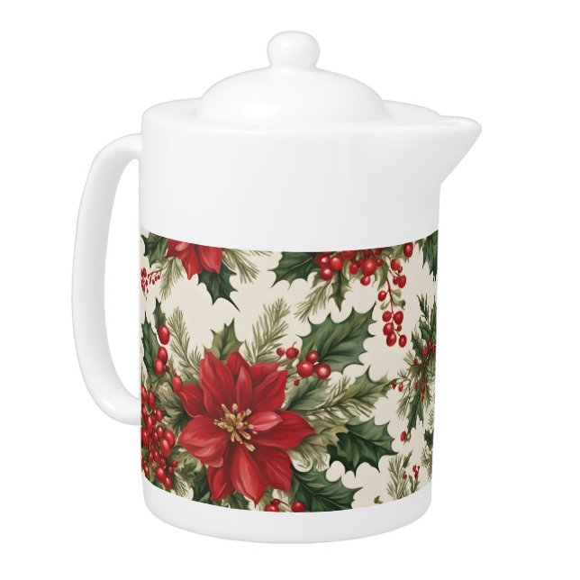 Christmas Holly & Berries Teapot (Left)