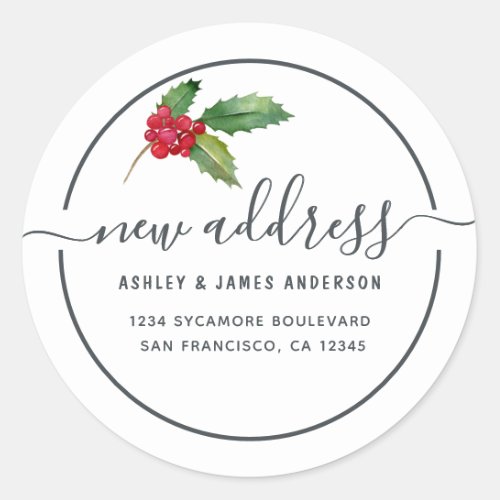 Christmas Holly Berries Weve Moved New Address Classic Round Sticker
