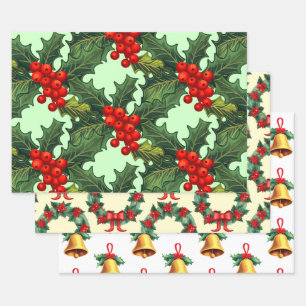 Christmas Holly Berries Wrapping Paper Sheets