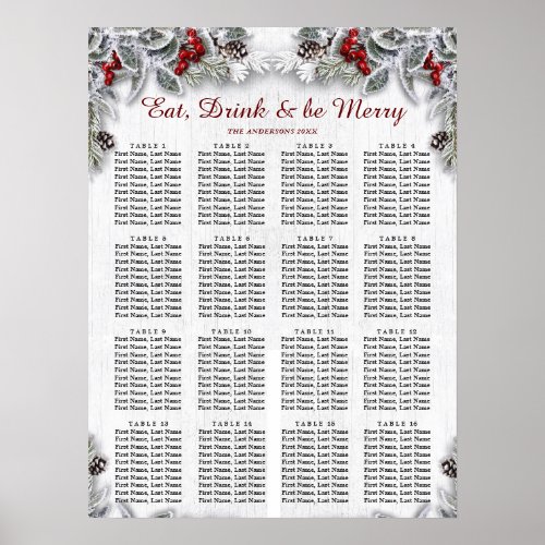 Christmas Holly Berry 16 Tables SEATING CHART