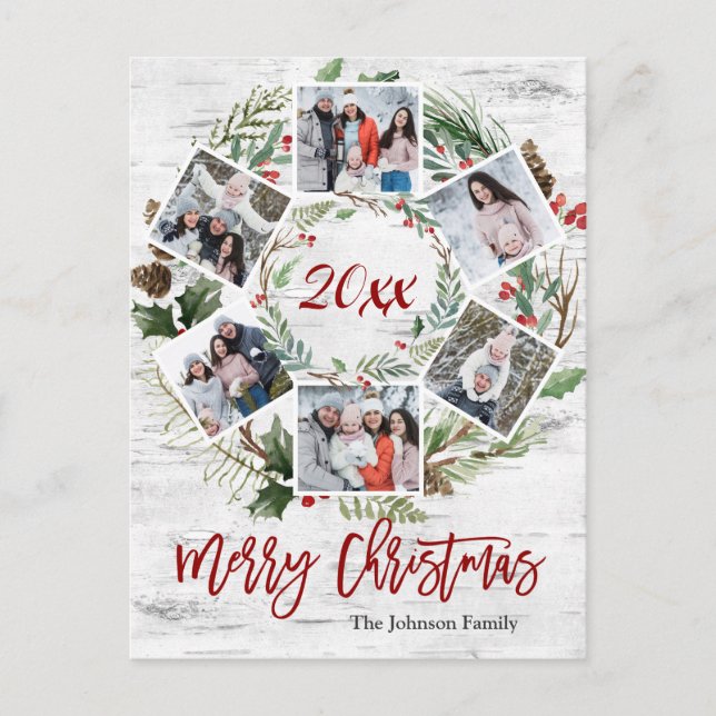 Christmas Holly Berry Birch Bark 6 PHOTO Greeting Holiday Postcard (Front)