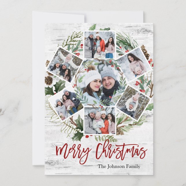 Christmas Holly Berry Birch Bark 7 PHOTO Greeting Holiday Card (Front)