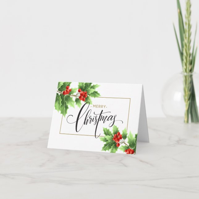Christmas Holly Berry Branch Corporate Greeting Ho Holiday Card (Front)