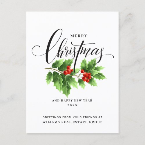 Christmas Holly Berry Branch Corporate Greeting Holiday Postcard