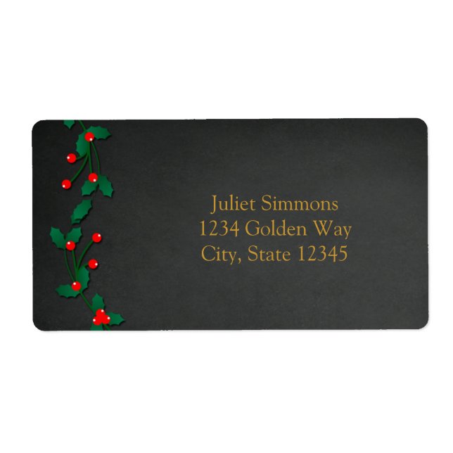 Christmas Holly Berry chalkboard Address Label (Front)