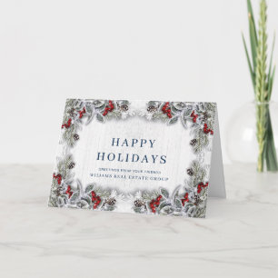 Christmas Holly Berry Corporate Rustic Greeting Holiday Card