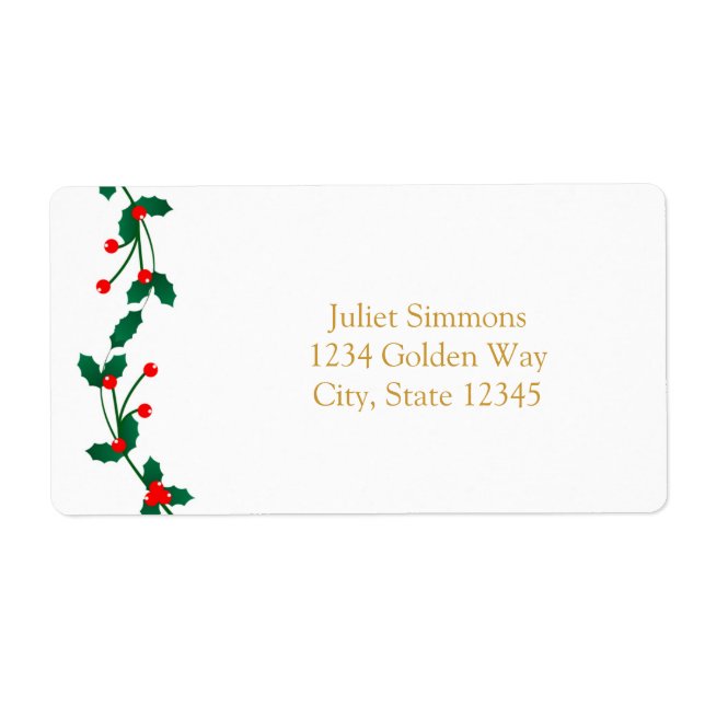 Christmas Holly Berry Elegant Address Label (Front)