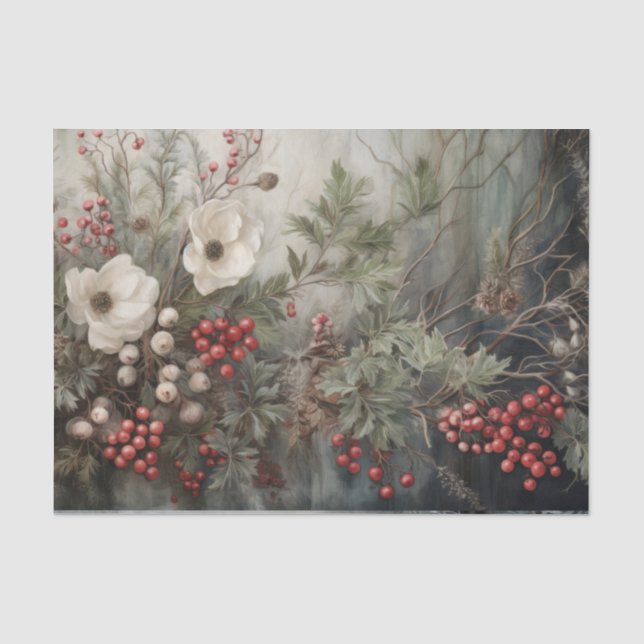 Christmas Holly Berry Flowers in Winter Decoupage Tissue Paper (Front)