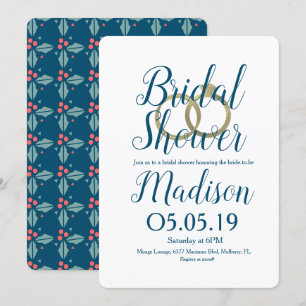 Christmas Holly Berry Foil Rings Bridal Shower Invitation