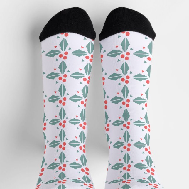 Christmas Holly Berry Geometric Festive Holiday Socks (Top)