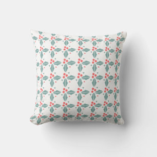Christmas Holly Berry Geometric Festive Holiday Throw Pillow