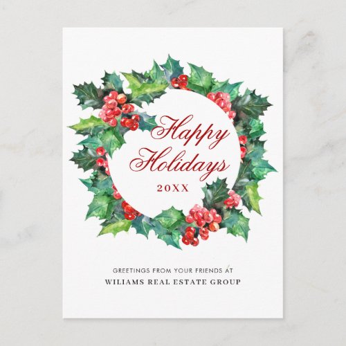 Christmas Holly Berry Holiday Corporate Greeting Postcard