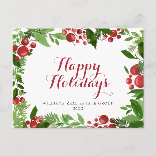 Christmas Holly Berry Holiday Corporate Greeting Postcard