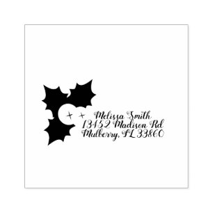 Christmas Holly Berry Holiday Return Address Rubber Stamp