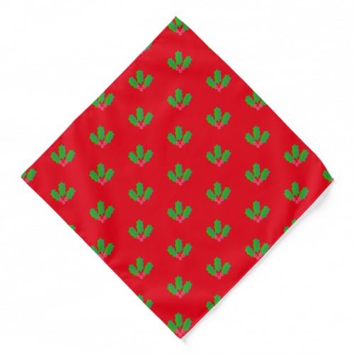 Christmas holly berry leaf pattern on red bandana