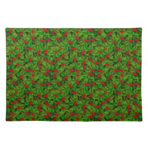 Christmas Holly Berry Leaves Cloth Placemat