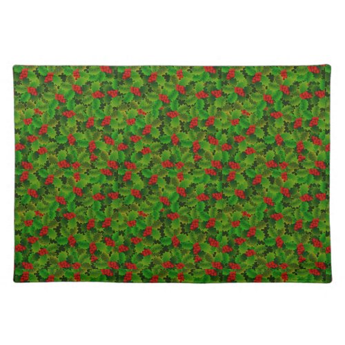 Christmas Holly Berry Leaves Cloth Placemat