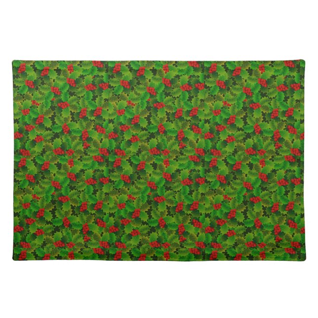 Christmas Holly Berry Leaves Cloth Placemat (Front)