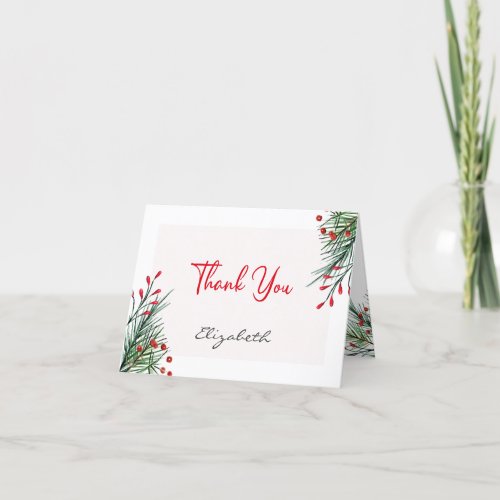 Christmas Holly Berry Leaves Folded Thank You Card