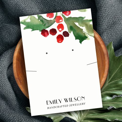 CHRISTMAS HOLLY BERRY NECKLACE EARRING DISPLAY BUSINESS CARD