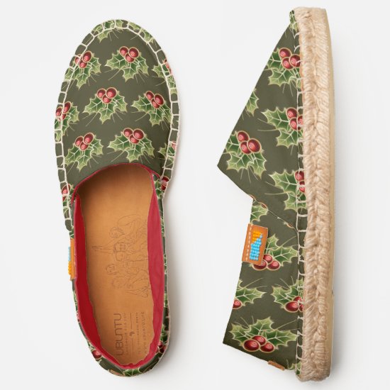 Christmas Holly Berry Pattern Espadrilles