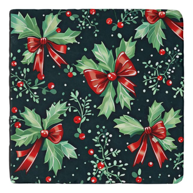 Christmas Holly Berry Pattern Trivet (Front)