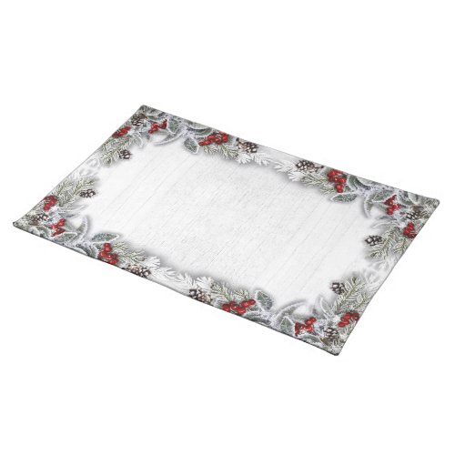 Christmas Holly Berry Pine Branch Rustic Table Cloth Placemat