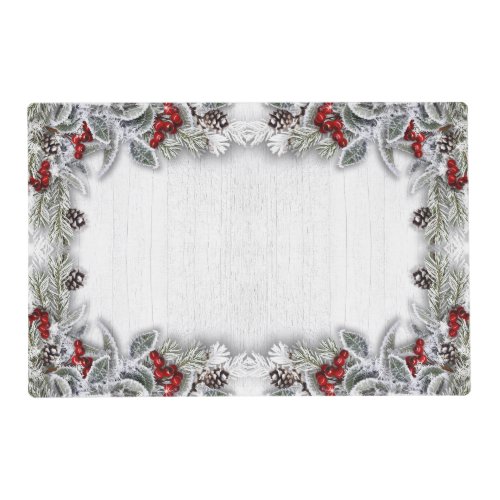 Christmas Holly Berry Pine Branch Rustic Table Placemat