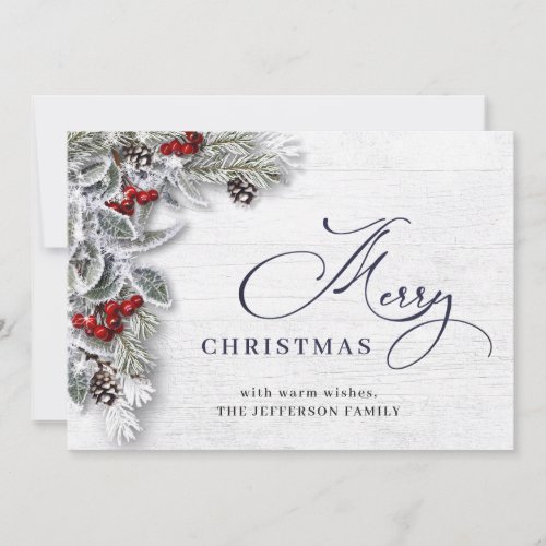 Christmas Holly Berry Pine Rustic Greeting Holiday Card