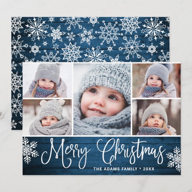 Christmas Holly Berry Rustic 5 PHOTO Greeting Card (Front/Back)