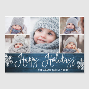 Christmas Holly Berry Rustic 5 PHOTO Magnetic Card