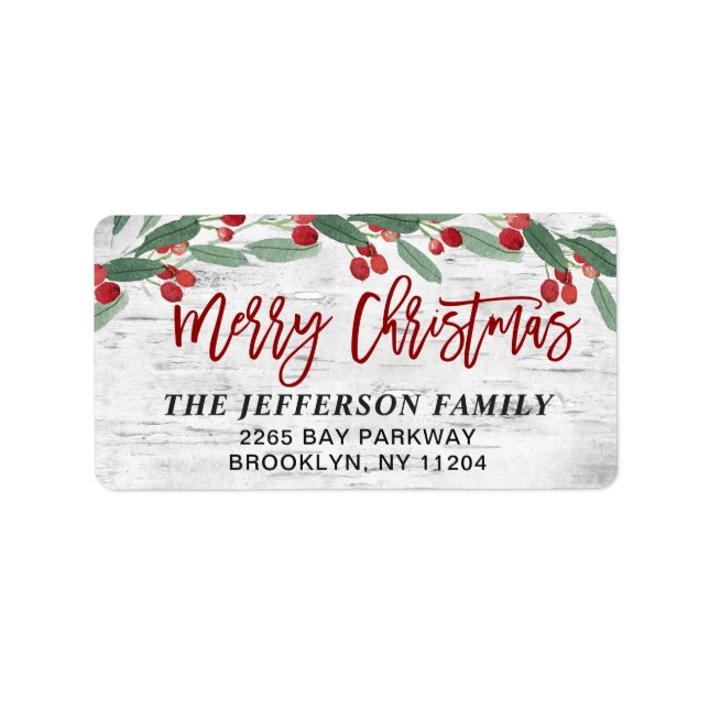 Christmas Holly Berry Rustic Birch Return Address Label (Front)