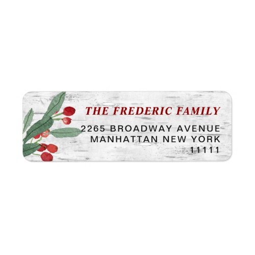 Christmas Holly Berry Rustic Birch Return Address Label