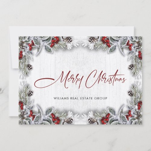 Christmas Holly Berry Rustic Corporate Greeting Holiday Card