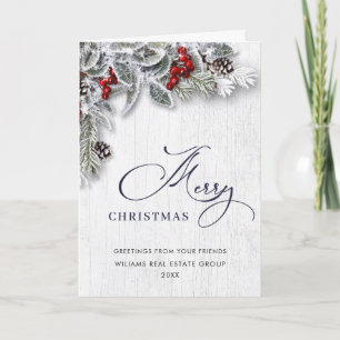 Christmas Holly Berry Rustic Corporate Greeting Holiday Card
