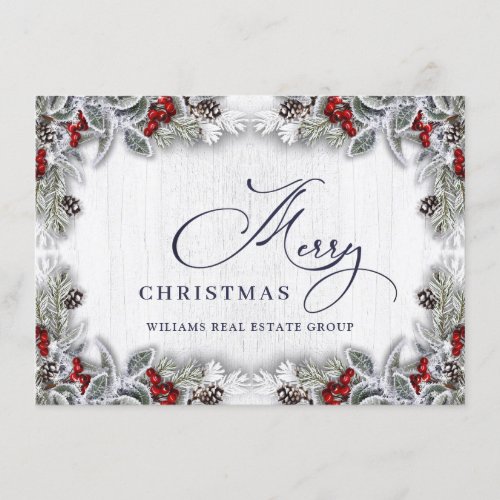 Christmas Holly Berry Rustic Corporate Greeting Holiday Card
