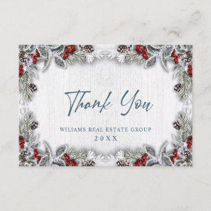Christmas Holly Berry Rustic Corporate Holiday Thank You Card