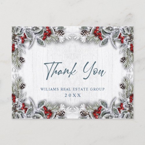 Christmas Holly Berry Rustic Corporate Thank You Postcard