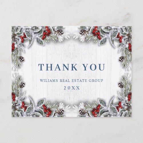 Christmas Holly Berry Rustic Corporate Thank You Postcard